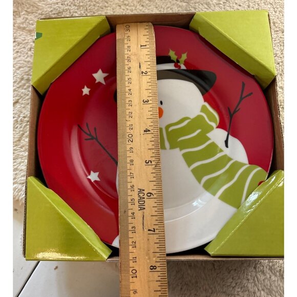 4 Snowman Plates Red & Green Holiday Design 7.5 Inch Ceramic Winter Festive - Picture 4 of 4